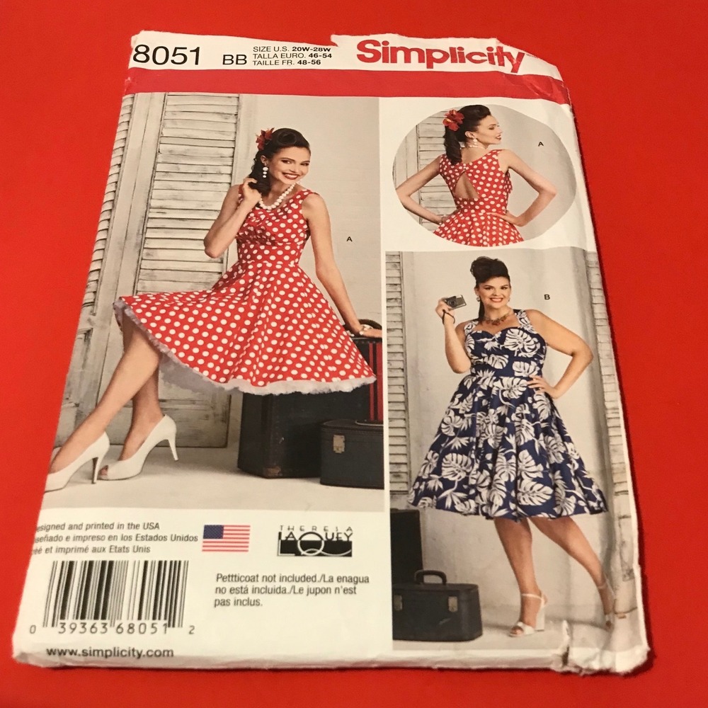 Simplicity 8051 Sewing Pattern Retro 1950s Rockabilly Dress Plus Size 20W-28W BB